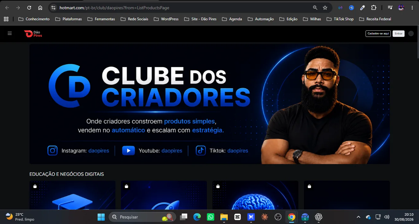 Página do Clube dos Criadores exibida no navegador