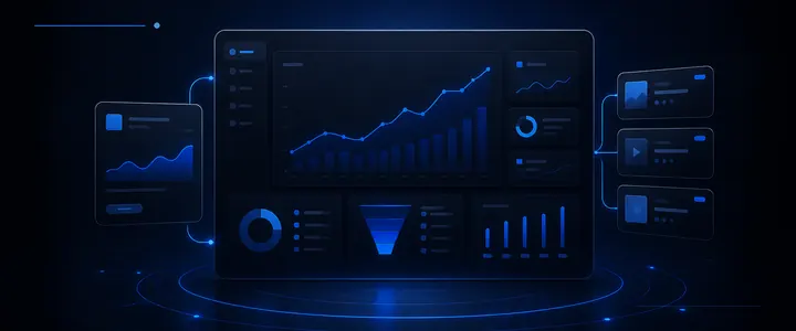 Painel visual de campanhas, funil e métricas de tráfego pago